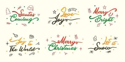 conjunto de colecciones de tipografía de feliz navidad y elementos de navidad vector