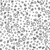 patrón vectorial sin costuras con burbujas dibujadas a mano y cubitos de hielo colocados al azar sobre fondo transparente. telón de fondo repetible monocromático divertido simple. vector