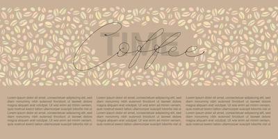 Hand drawn horizontal banner for marketing campaign, advertising, promotions. Colored coffee beans and Coffee time lettering in the center with text boxes. vector