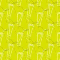 Hand drawn seamless pattern with icy glasses with straws, Colorful background. vector