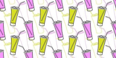 Hand drawn seamless pattern with icy glasses with straws, Colorful background. vector