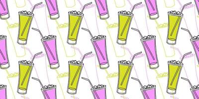 Hand drawn seamless pattern with icy glasses with straws, Colorful background. vector