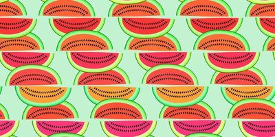 Vector seamless pattern with watermelon slices. Colorful hand-drawn repeatable background. Summer fruits with seeds backdrop.