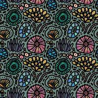 Hand drawn underwater natural ocean elements as a background. Seamless pattern with hand-drawn corals, sea urchins, sea weeds and jellyfish . Vector repeatable backdrop.