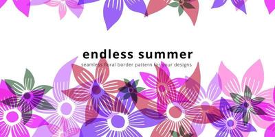 Vector seamless border pattern with flowers. Colorful repeatable horizontal background. Floral backdrop.