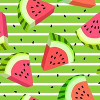 Vector seamless pattern with watermelon slices. Colorful hand-drawn repeatable background. Summer fruits with seeds backdrop.