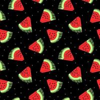 Vector seamless pattern with watermelon slices. Colorful hand-drawn repeatable background. Summer fruits with seeds backdrop.