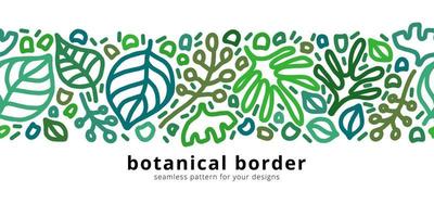 Vector seamless border pattern with botanical elements. Floral linear modern background. Horizontal card template with copy space.