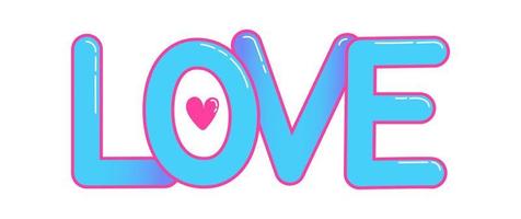 Sky blue love word with pink stroke and heart. vector