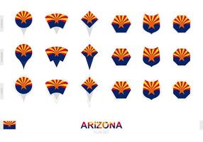 colección de la bandera de arizona en diferentes formas y con tres efectos diferentes. vector