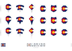 Collection of the Colorado flag in different shapes and with three different effects. vector