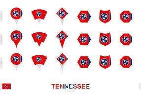 Collection of the Tennessee flag in different shapes and with three different effects. vector