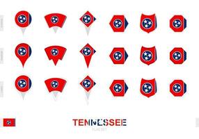 colección de la bandera de tennessee en diferentes formas y con tres efectos diferentes. vector