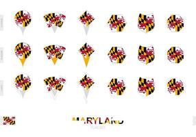 Collection of the Maryland flag in different shapes and with three different effects. vector