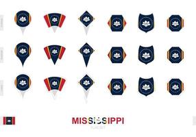 colección de la bandera de mississippi en diferentes formas y con tres efectos diferentes. vector