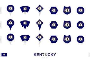 Collection of the Kentucky flag in different shapes and with three different effects. vector