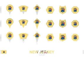 Collection of the New Jersey flag in different shapes and with three different effects. vector