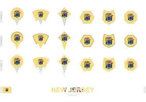 Collection of the New Jersey flag in different shapes and with three different effects. vector