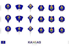 Collection of the Kansas flag in different shapes and with three different effects. vector