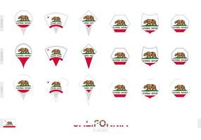 Collection of the California flag in different shapes and with three different effects. vector