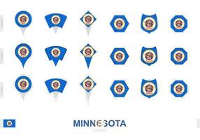 Collection of the Minnesota flag in different shapes and with three different effects. vector