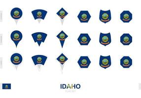 Collection of the Idaho flag in different shapes and with three different effects. vector