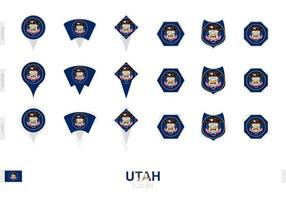 Collection of the Utah flag in different shapes and with three different effects. vector