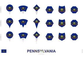 colección de la bandera de pennsylvania en diferentes formas y con tres efectos diferentes. vector