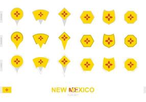 Collection of the New Mexico flag in different shapes and with three different effects. vector