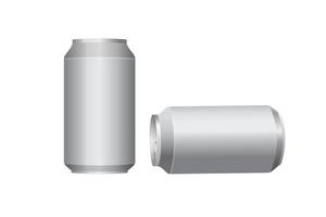 Realistic aluminium cans. Aluminum can mockup for design. Metallic tins for juice beer water energy lemonade soda drinks. Blank container. Vector mockup. Illustration isolated on white background.