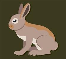 Hare sitting on the ground. Vector illustration on dark green background.