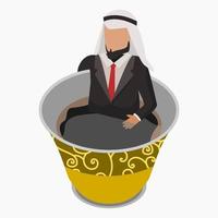 Editable Vector of Arab Businessman Relaxing in A Cup of Arabic Coffee for Business and Coffee Break Illustration With Arab Culture or Cafe Related Design