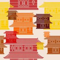 editable estilo monocromático plano dos techos edificio chino tradicional ilustración vectorial en varios colores como patrón sin fisuras para crear antecedentes de historia oriental y diseño relacionado con la cultura vector