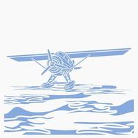 Editable Front Semi Oblique View Floating Plane on a Water Vector Illustration in Flat Monochrome Style for Transportation or Recreation Related Design