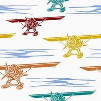 Editable Front Semi Oblique View Pontoon Floating Plane on a Water Vector Illustration as Seamless Pattern for Creating Background of Transportation or Recreation Related Design