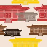 Editable Flat Monochrome Style Wide Traditional Chinese Building Vector Illustration in Various Colors as Seamless Pattern for Creating Background of Oriental History and Culture Related Design