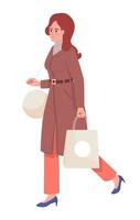 Confident adult woman wearing fashionable coat semi flat color vector character. Editable figure. Full body person on white. Simple cartoon style illustration for web graphic design and animation