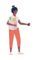 Woman with food products semi flat color vector character. Editable figure. Full body person on white. Grocery store customer simple cartoon style illustration for web graphic design and animation