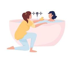 Child bathing time semi flat color vector characters. Editable figures. Full body people on white. Mother and daughter simple cartoon style illustration for web graphic design and animation