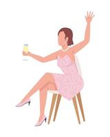 Lady in beautiful dress semi flat color vector character. Editable figure. Full body person on white. Guest having fun simple cartoon style illustration for web graphic design and animation