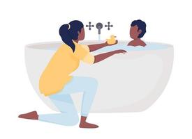 tiempo de baño para niños personajes vectoriales de color semiplano. figuras editables. personas de cuerpo completo en blanco. madre y su hijo ilustración de estilo de dibujos animados simple para diseño gráfico web y animación vector