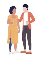 Couple drinking coffee together semi flat color vector characters. Editable figures. Full body people on white. Diversity simple cartoon style illustration for web graphic design and animation