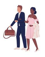 Party guests with luggage semi flat color vector characters. Editable figures. Full body people on white. Special occasion simple cartoon style illustration for web graphic design and animation