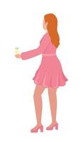 Stylish lady in pink dress semi flat color vector character. Editable figure. Full body person on white. Party guest raises toast simple cartoon style illustration for web graphic design and animation