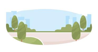 Infrastructure 2D vector isolated illustration. Roadside trees flat objects on cartoon background. Urban buildings and streets colourful editable scene for mobile, website, presentation