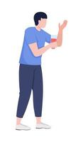 Young guy holding drink semi flat color vector character. Editable figure. Full body person on white. Casual gathering simple cartoon style illustration for web graphic design and animation