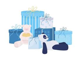 regalos de cumpleaños para niños objeto de vector de color semiplano. elemento editable. artículo de tamaño completo en blanco. cajas y juguetes divertidos ilustración de estilo de dibujos animados simple para diseño gráfico web y animación