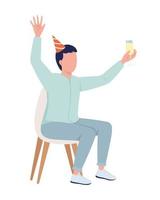 Birthday man having fun semi flat color vector character. Editable figure. Full body person on white. Festive celebration simple cartoon style illustration for web graphic design and animation