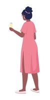dama en vestido rosa para ocasión formal carácter vectorial de color semiplano. figura editable. persona de cuerpo completo en blanco. ilustración de estilo de dibujos animados simple de boda para diseño gráfico web y animación vector
