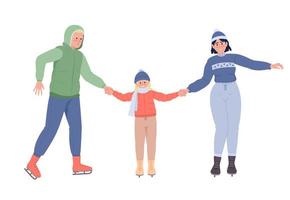 Family skating semi flat color vector character. Editable figure. Full body people on white. Winter activities simple cartoon style illustration for web graphic design and animation